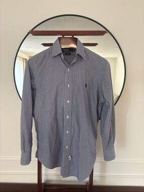 Ralph Lauren Blue and White Checked Cotton Dress Shirt